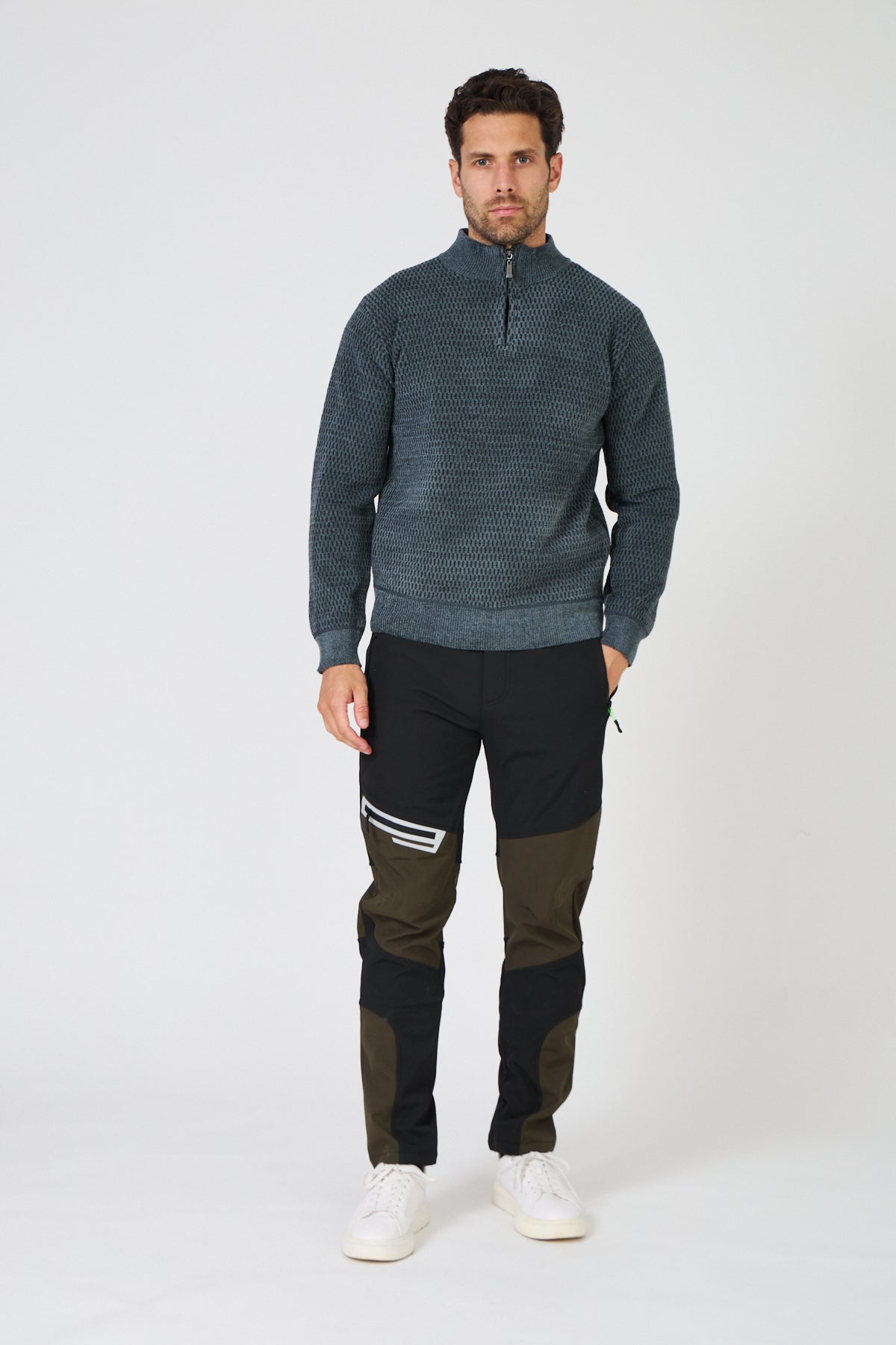 Pull Homme Maille Texturée - Col Montant Zippé