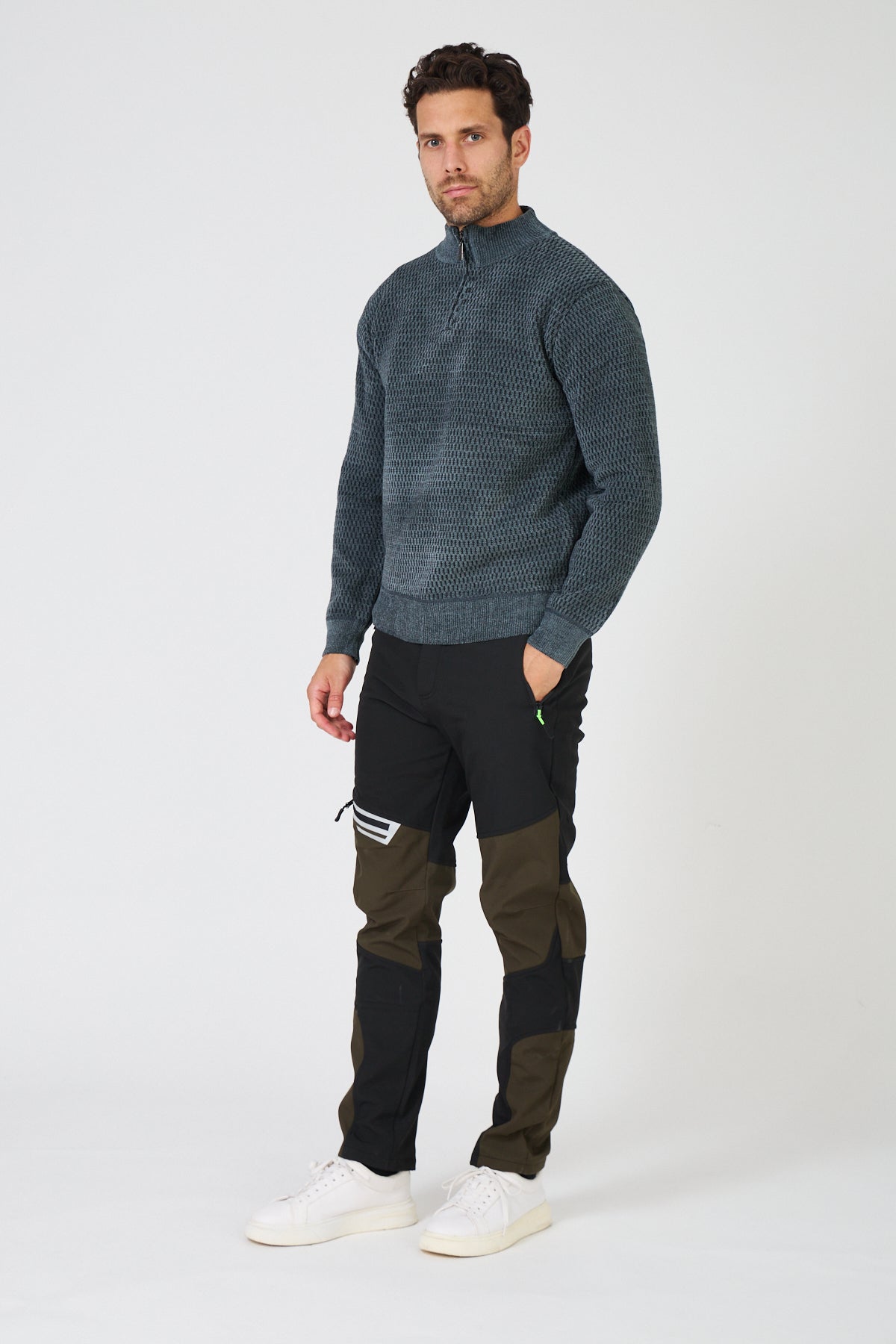 Pull Homme Maille Texturée - Col Montant Zippé