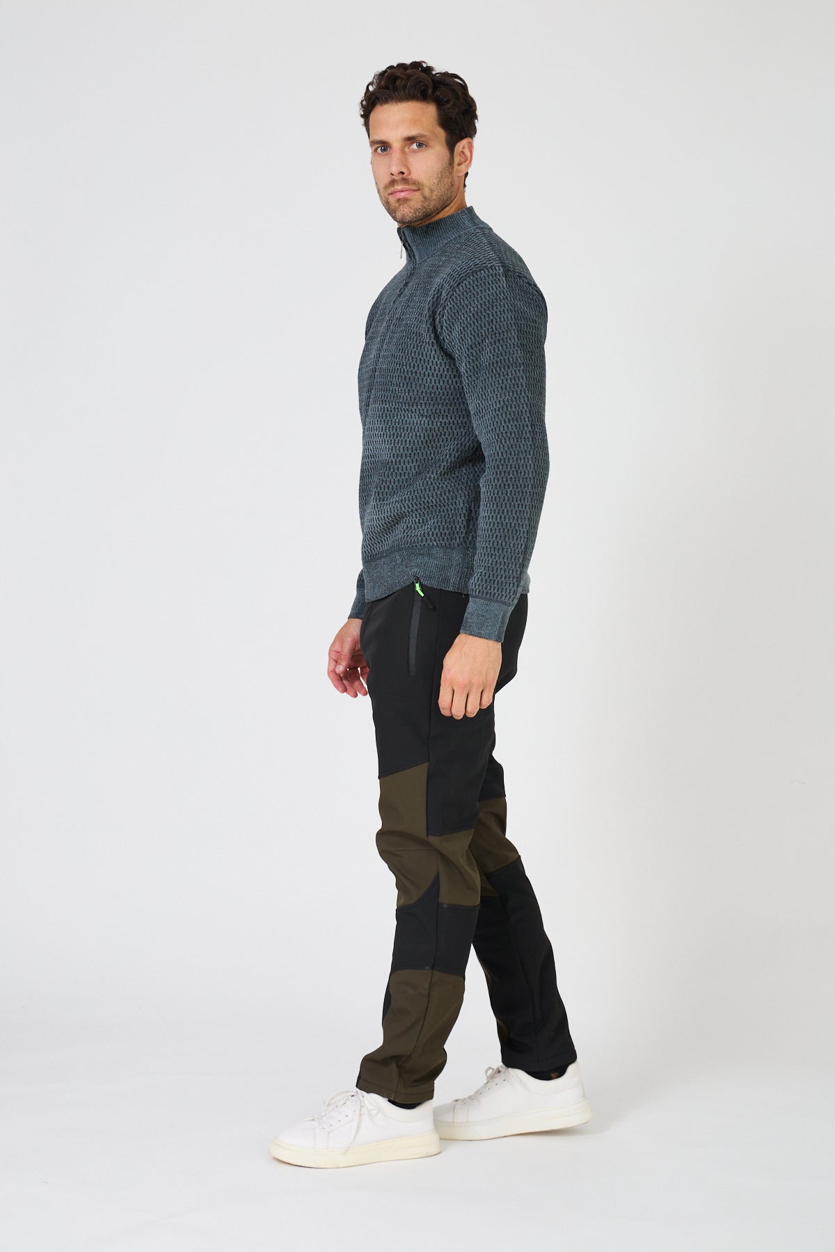 Pull Homme Maille Texturée - Col Montant Zippé