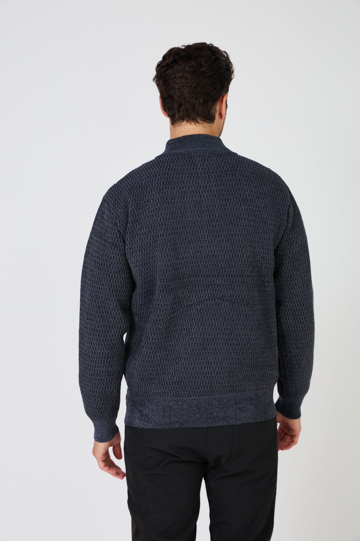 Pull Homme Maille Texturée - Col Montant Zippé