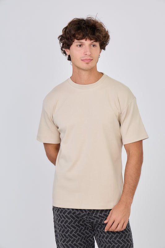 T-Shirt uni à manche courte -Beige