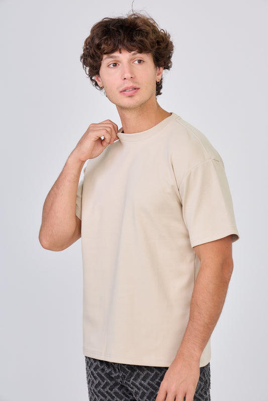 T-Shirt uni à manche courte -Beige
