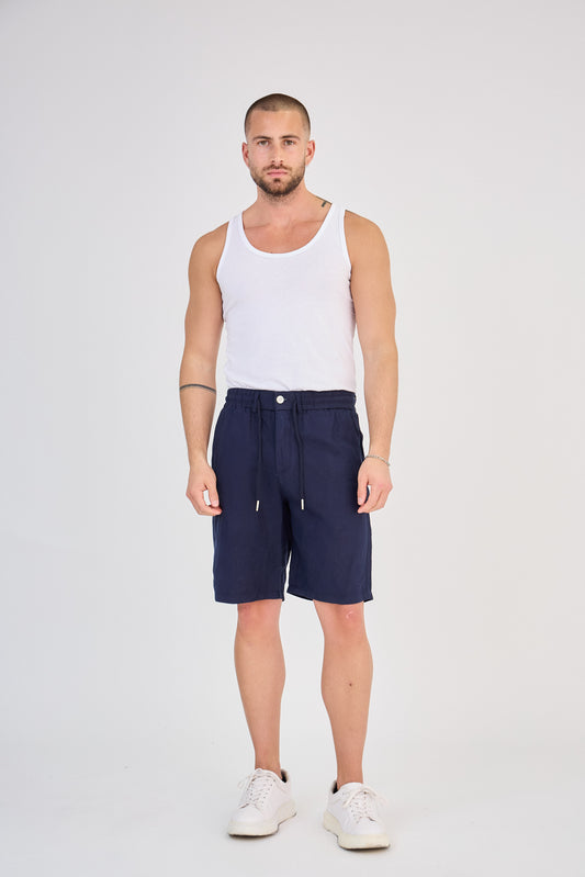 Short en Lin Bleu Marine