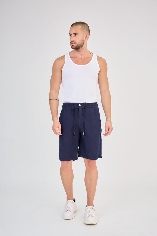 Short en Lin Bleu Marine