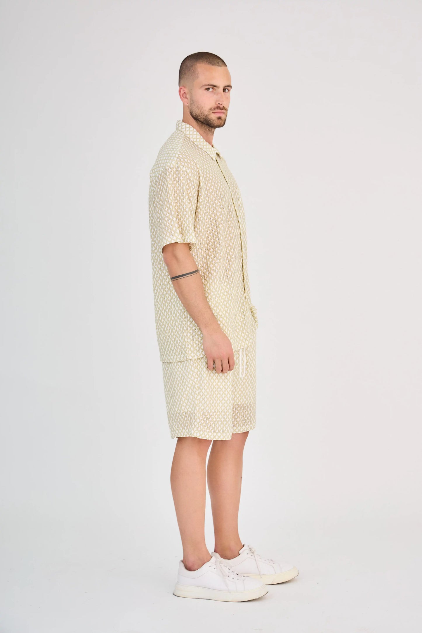 Ensemble Maille Géométrique Ajourée Beige