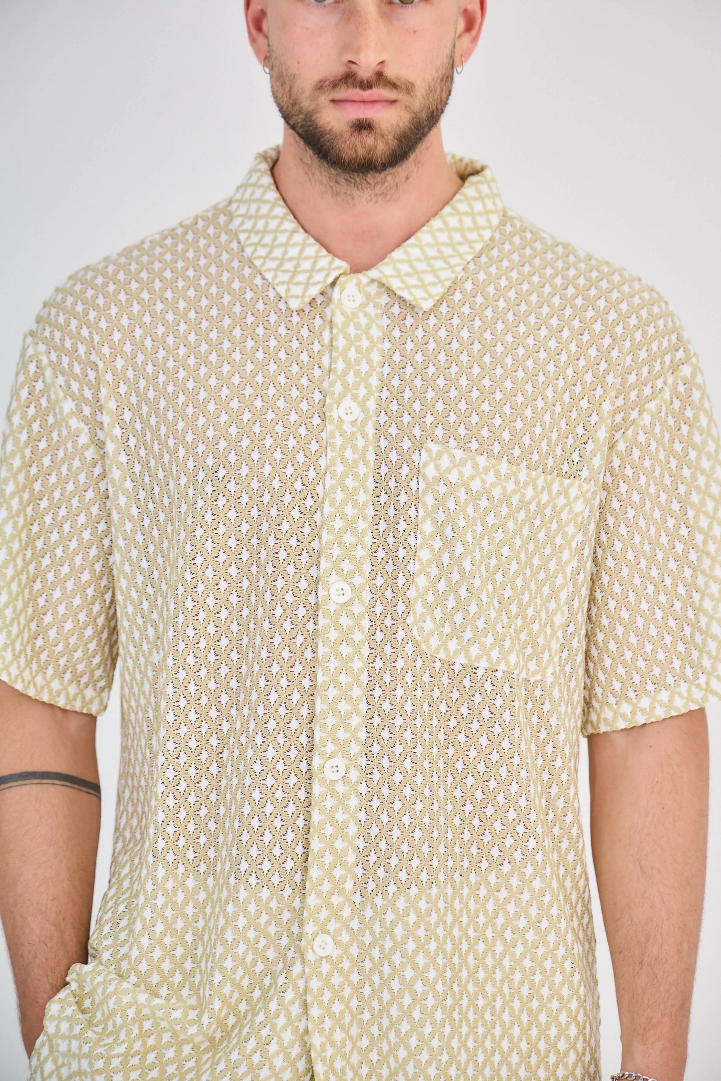 Ensemble Maille Géométrique Ajourée Beige