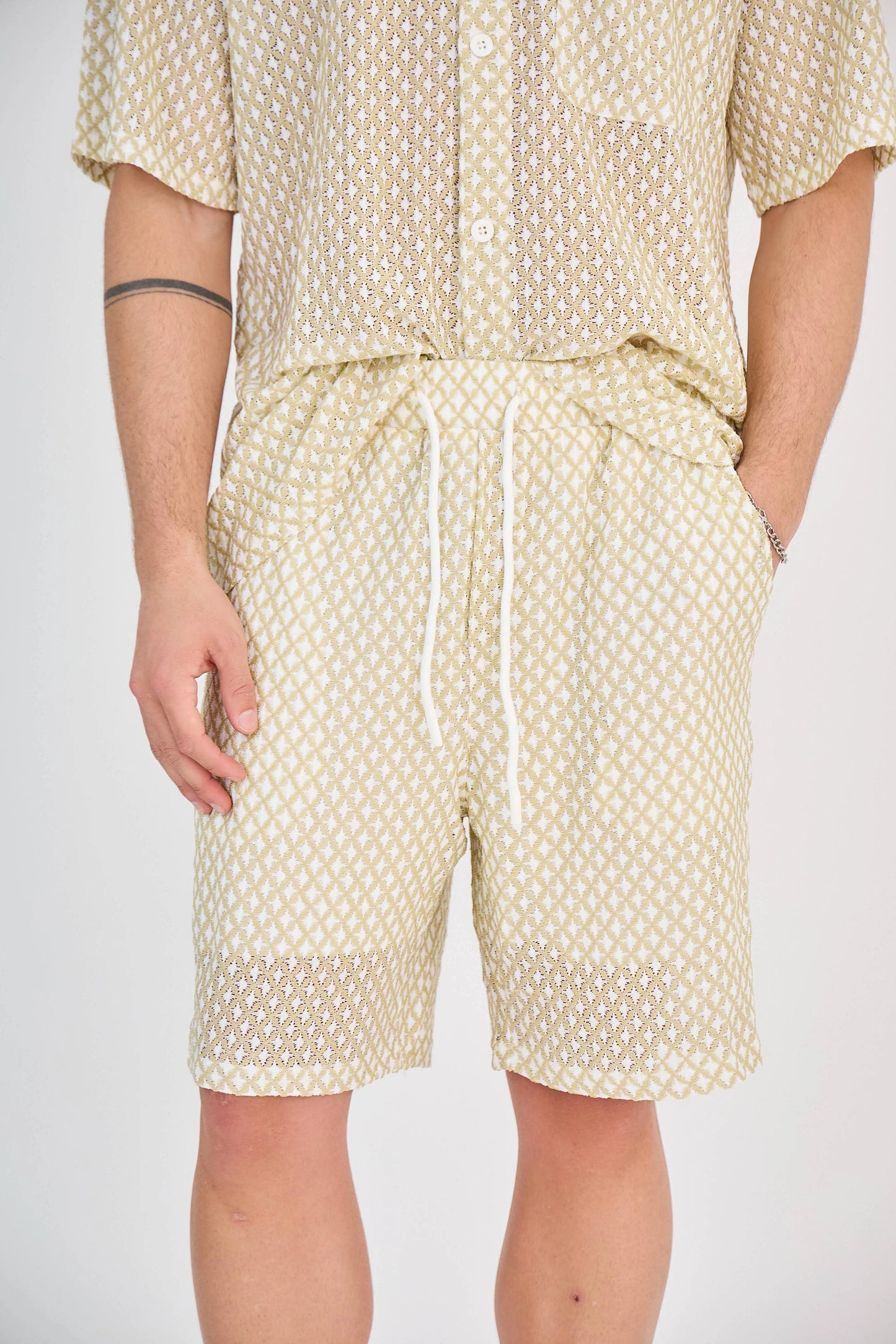 Ensemble Maille Géométrique Ajourée Beige