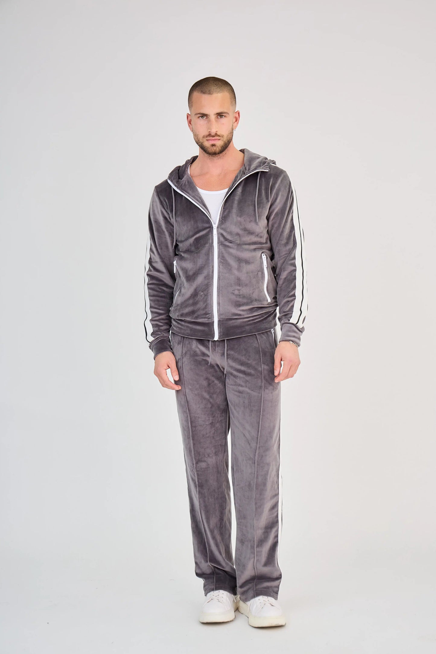 Ensemble Velours Zippé Gris