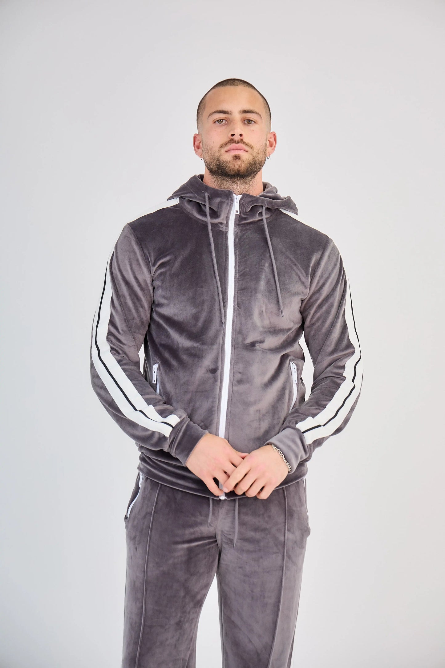 Ensemble Velours Zippé Gris