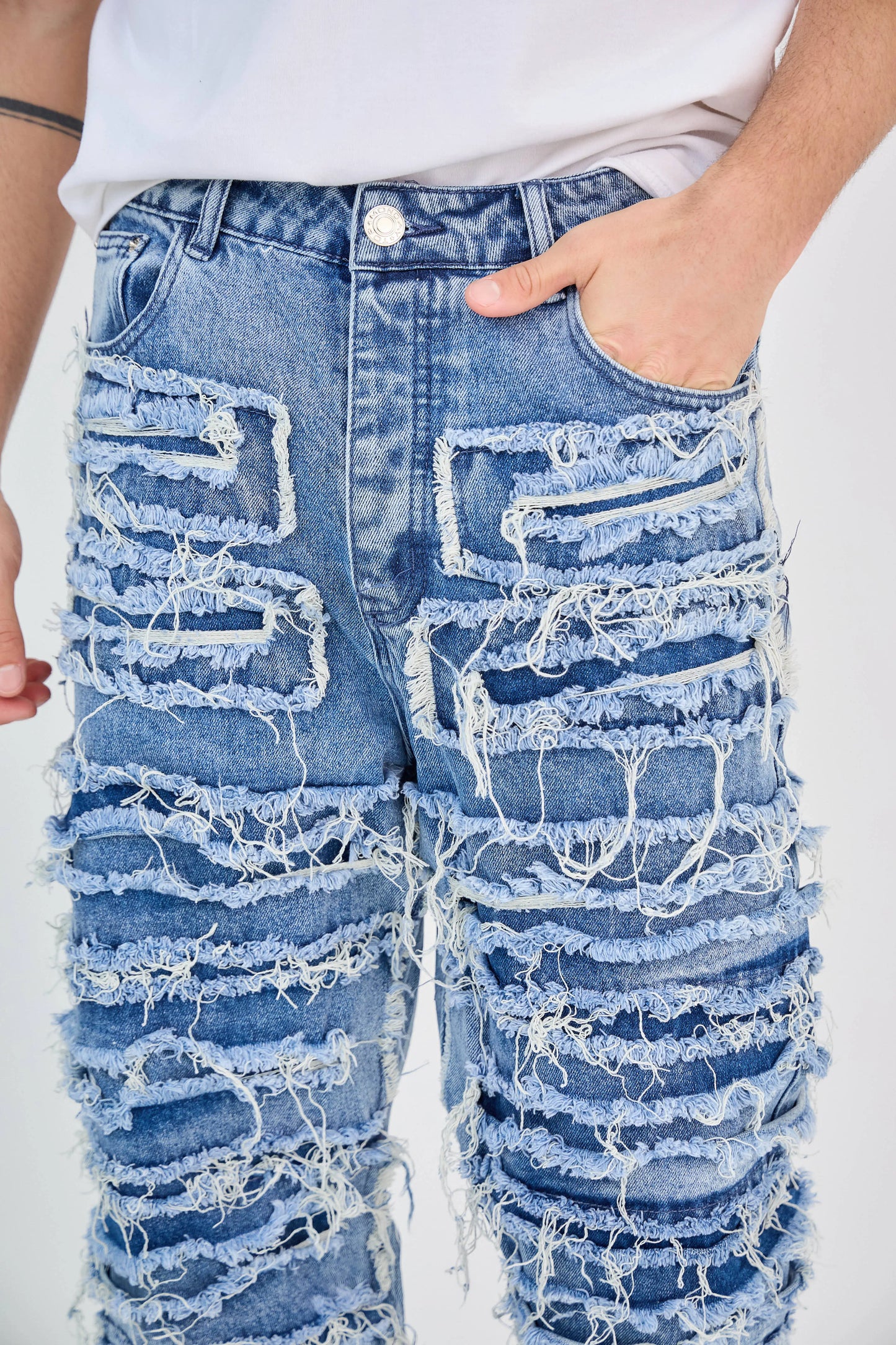 Jean Bleu Délavé Frangé Couture
