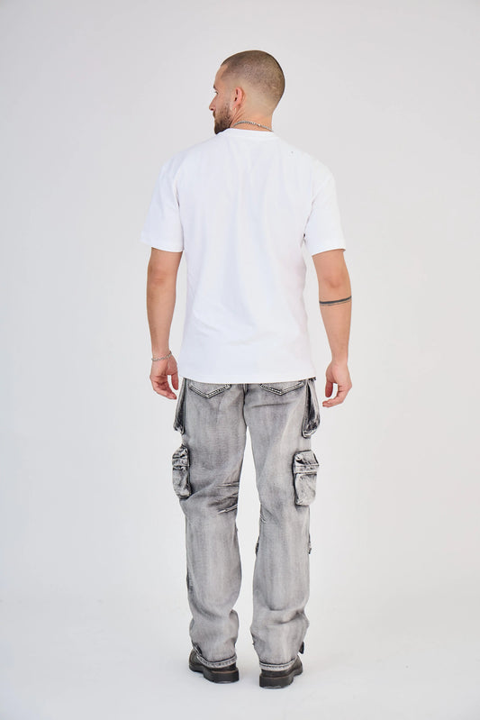 Jean Cargo Multi-Poches Délavé Gris Clair