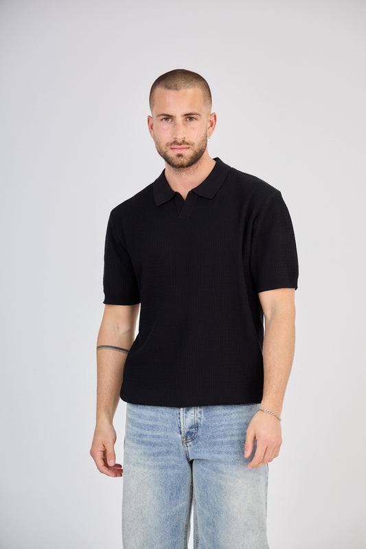 Polo texturé en maille piquée Noir