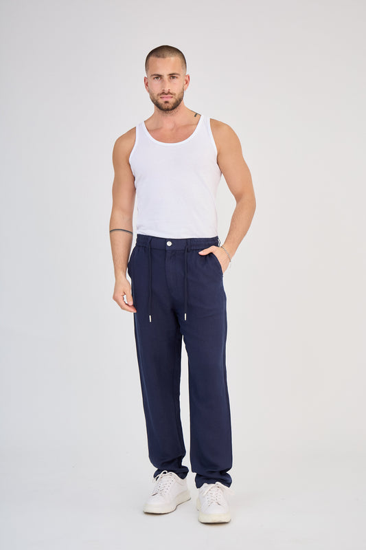Pantalon en Lin Bleu Marine