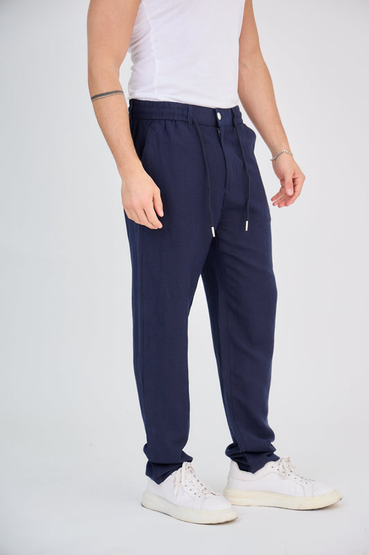 Pantalon en Lin Bleu Marine
