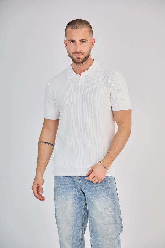 Polo texturé en maille piquée Blanc