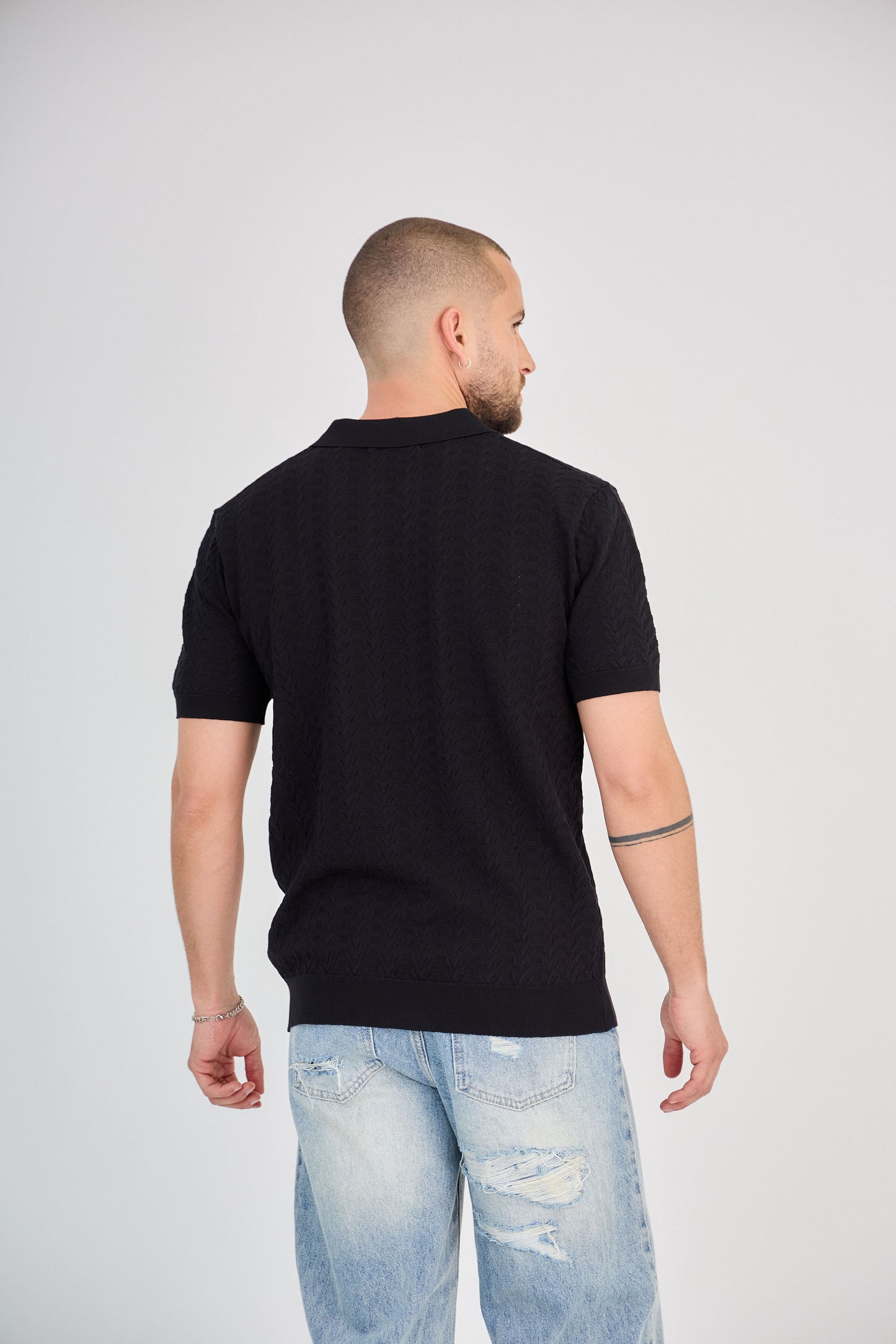 Polo Homme en Maille Ajourée - Noir
