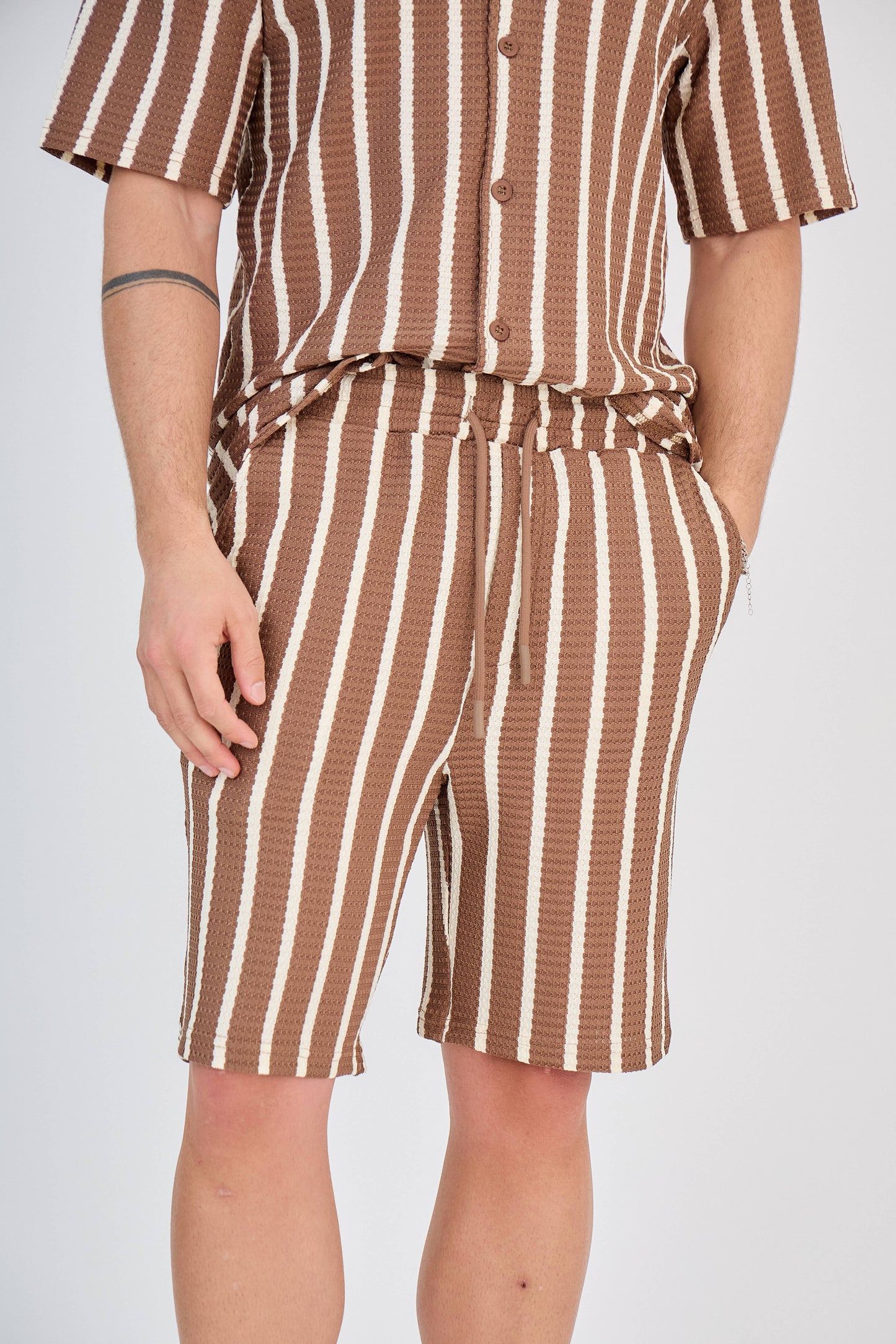 Ensemble Rayé Chemise et Short - Marron