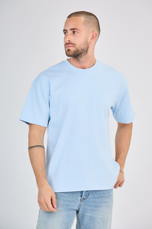 T-Shirt uni à manche courte -Bleu Clair