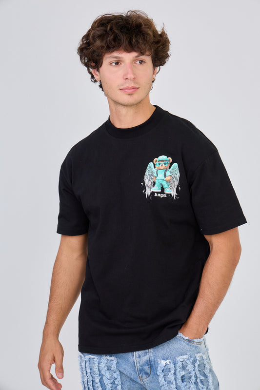 T-Shirt Noir Imprimé Ourson