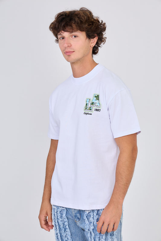 T-Shirt Blanc Imprimé "LA California 1987"