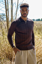 Pull Col Polo à Rayures Texturées