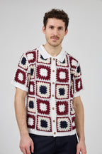 Chemise polo homme en maille crochet à motifs