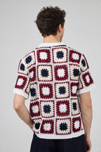 Chemise polo homme en maille crochet à motifs