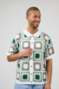 Chemise polo homme en maille crochet à motifs