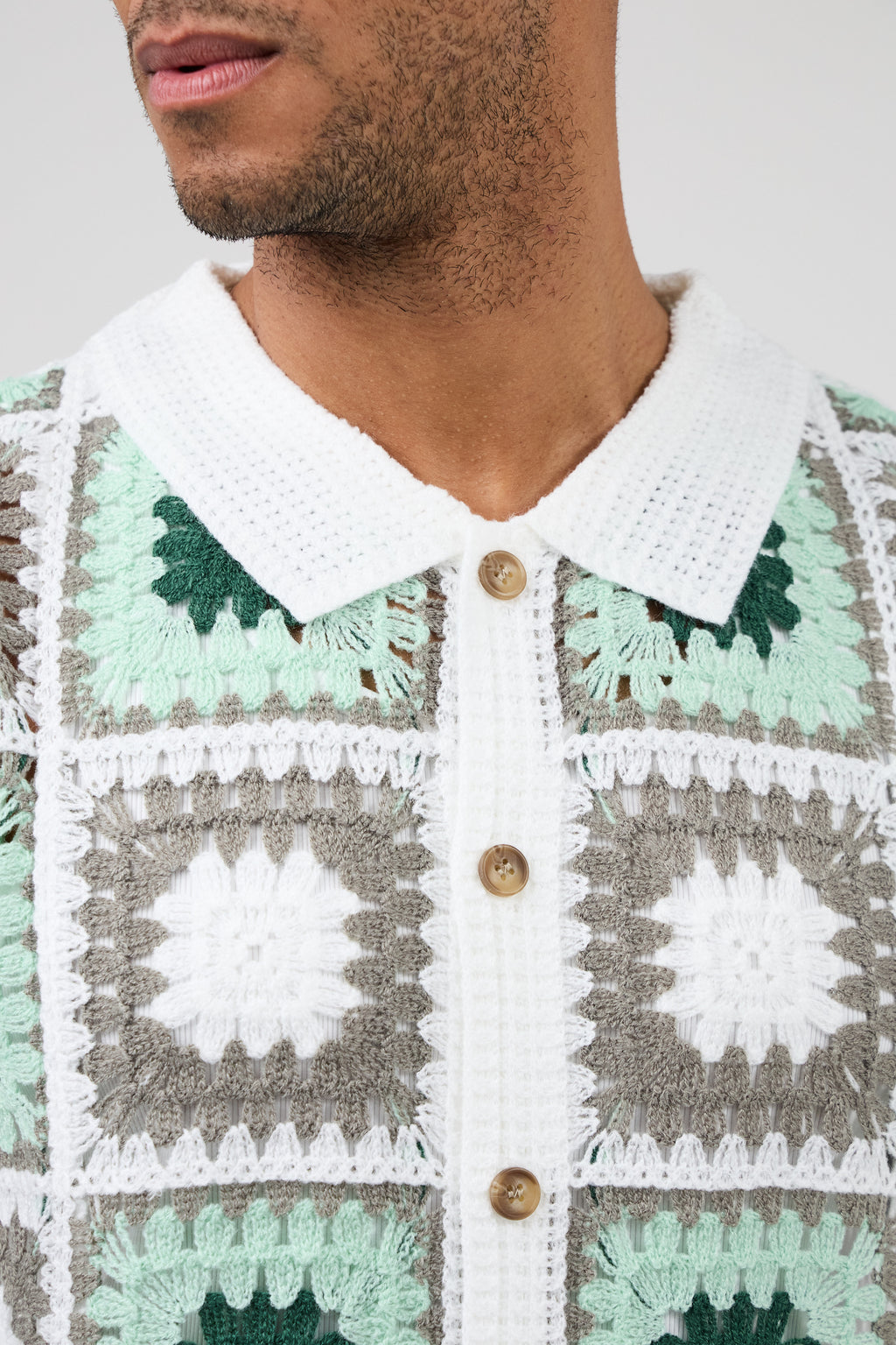 Chemise polo homme en maille crochet à motifs