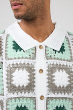 Chemise polo homme en maille crochet à motifs
