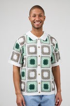 Chemise polo homme en maille crochet à motifs
