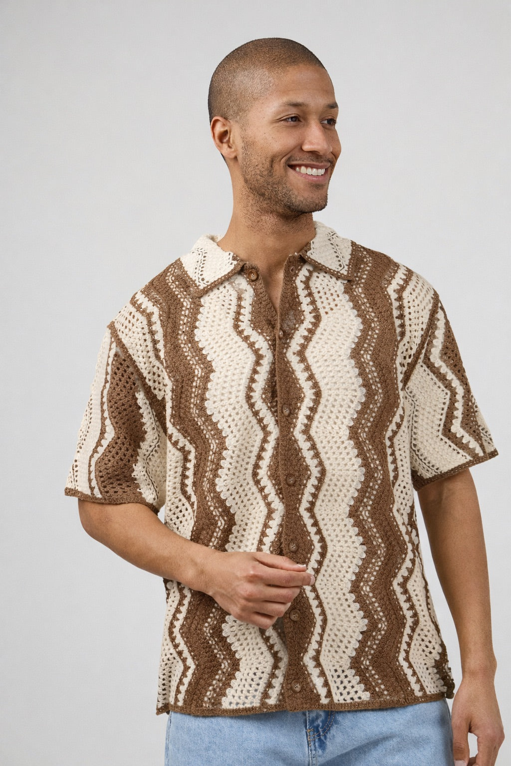 Chemise en maille crochet à motif zigzag – Manches courtes