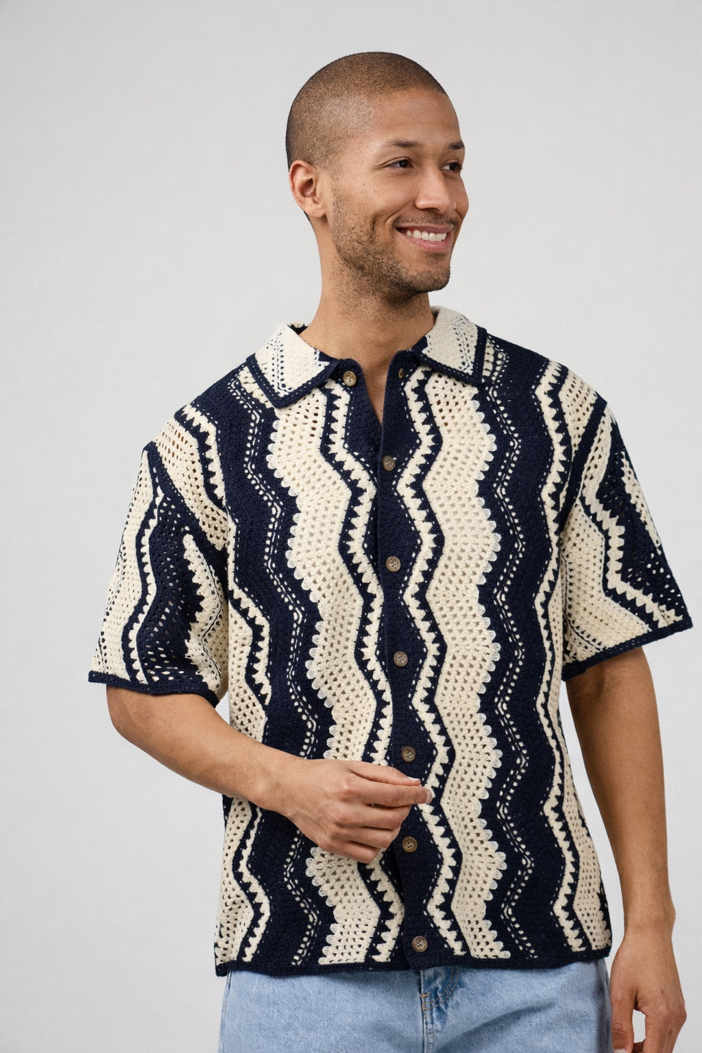 Chemise en maille crochet à motif zigzag – Manches courtes
