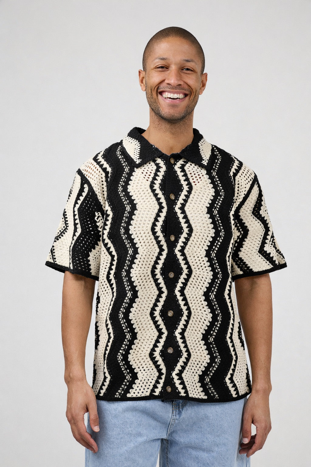 Chemise en maille crochet à motif zigzag – Manches courtes