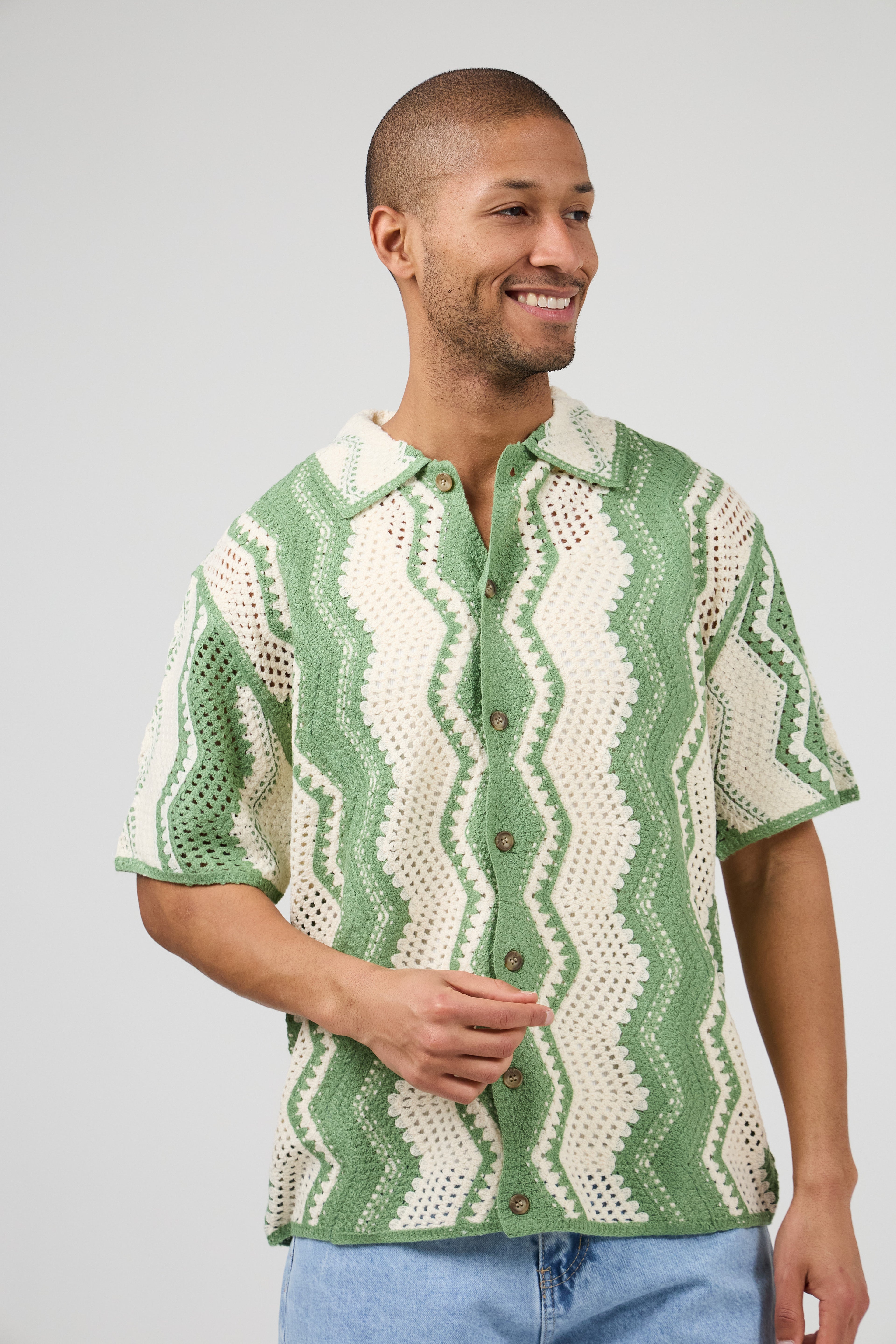 Chemise en maille crochet à motif zigzag – Manches courtes