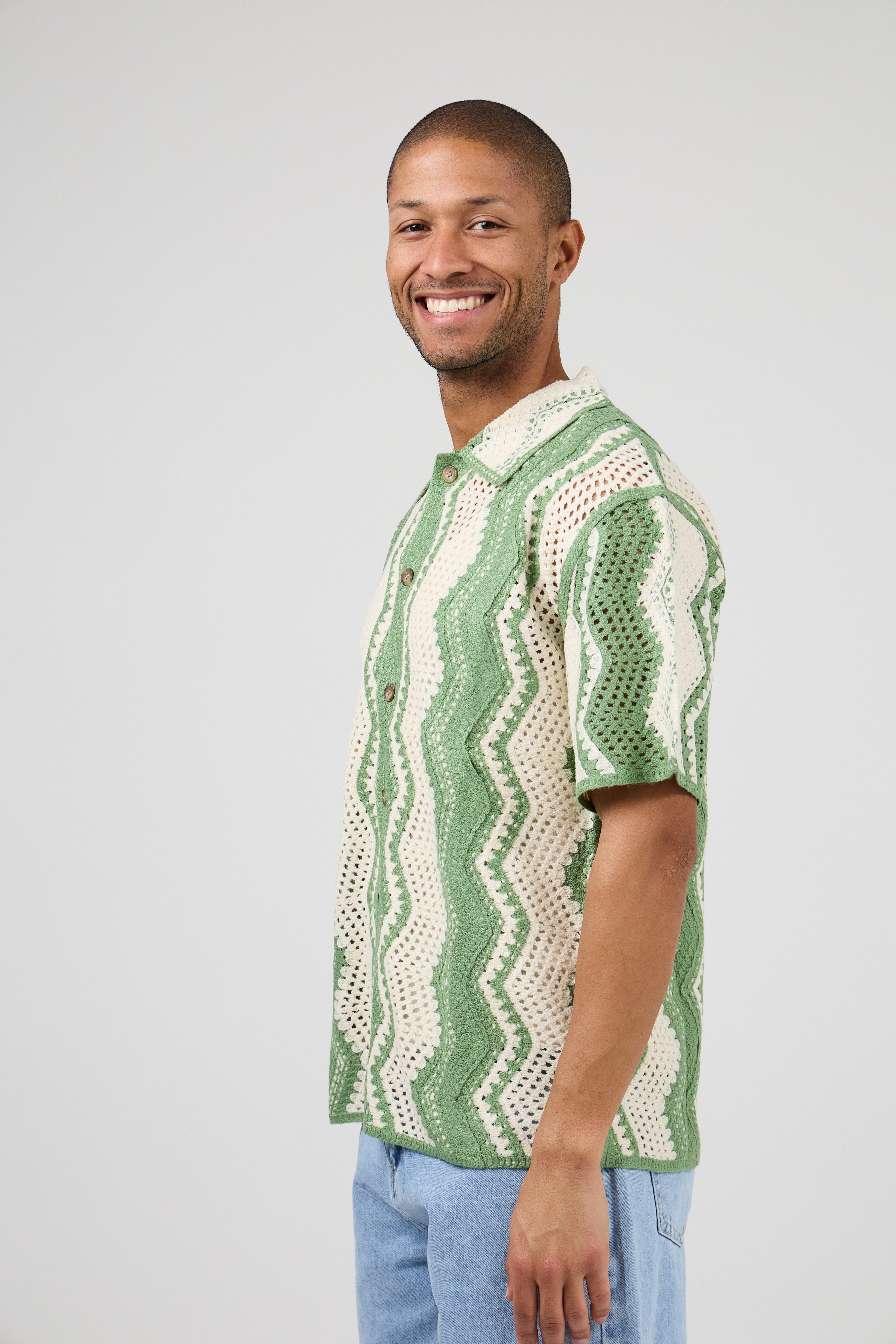 Chemise en maille crochet à motif zigzag – Manches courtes