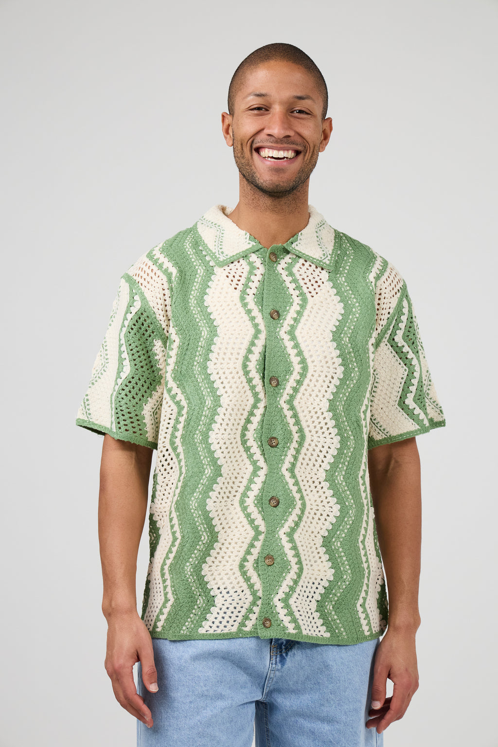 Chemise en maille crochet à motif zigzag – Manches courtes