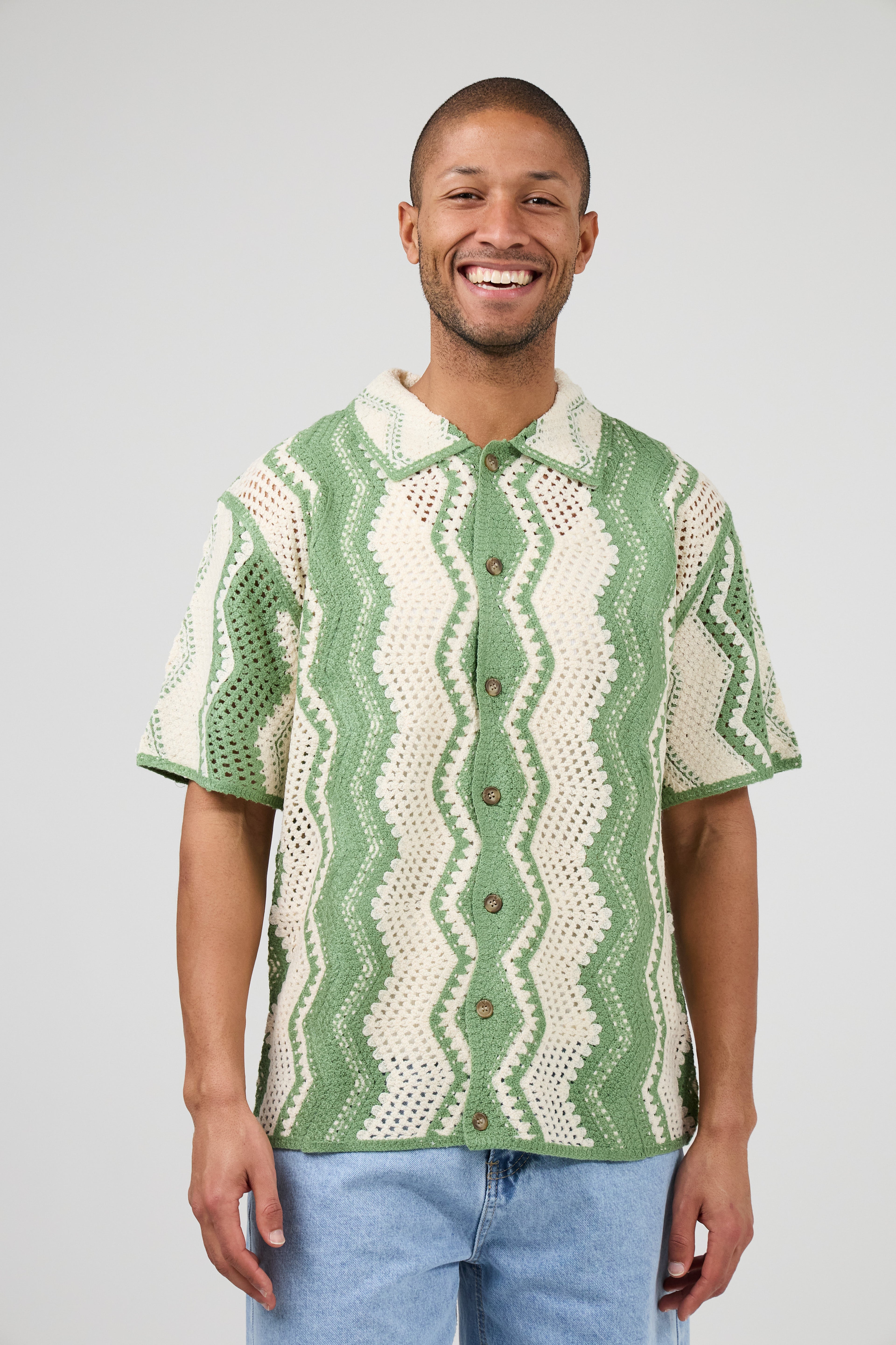 Chemise en maille crochet à motif zigzag – Manches courtes
