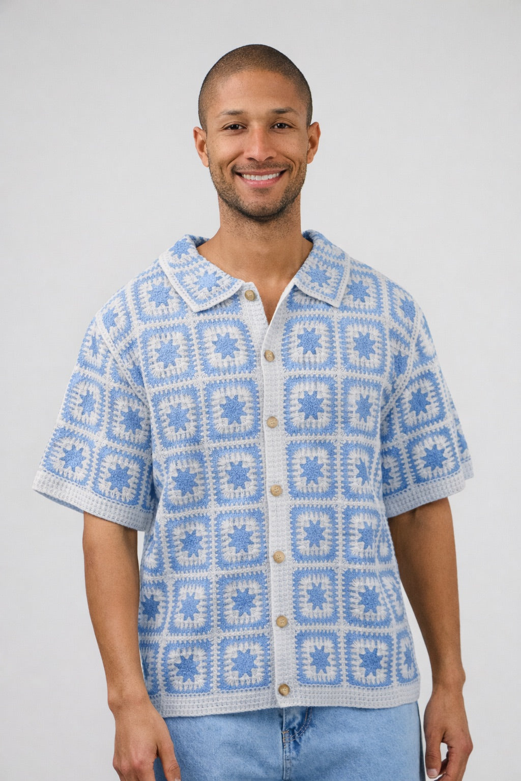 Chemise en crochet à motif géométrique – Manches courtes