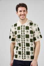 Chemise homme en maille crochet bicolore style rétro