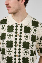 Chemise homme en maille crochet bicolore style rétro