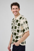Chemise homme en maille crochet bicolore style rétro
