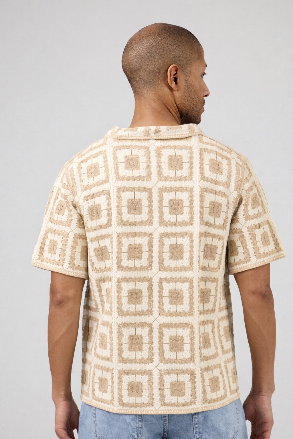 Chemise homme en maille crochet à motifs rétro