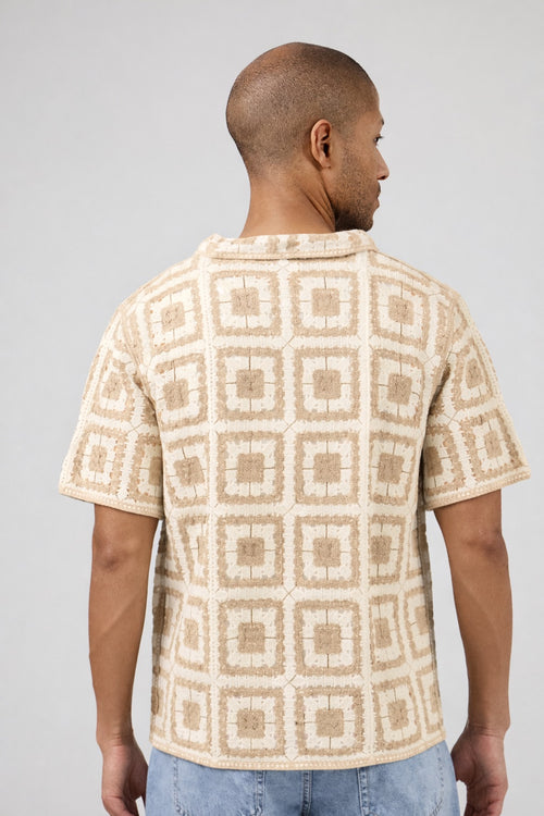 Chemise homme en maille crochet à motifs rétro