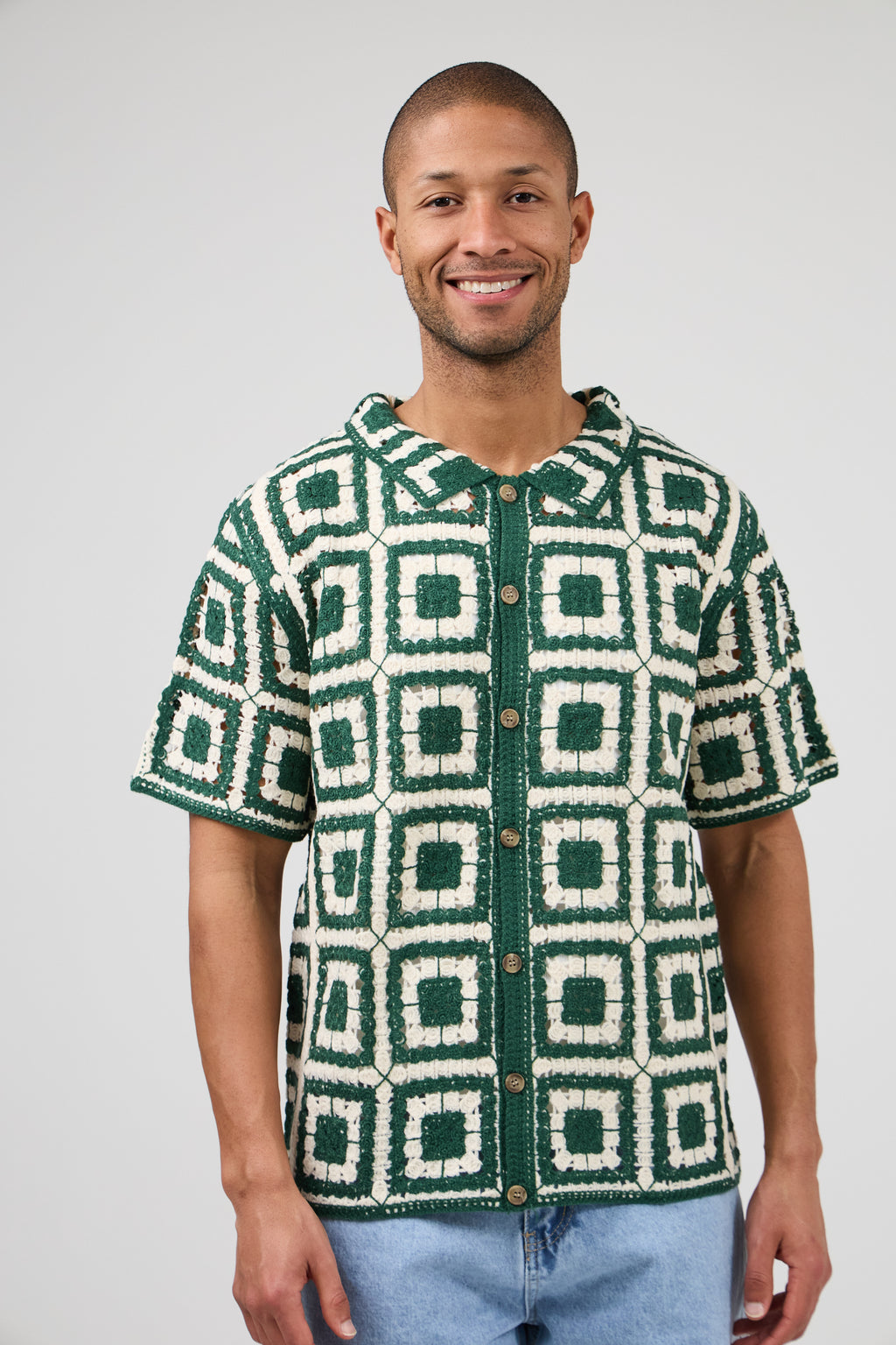 Chemise homme en maille crochet à motifs rétro