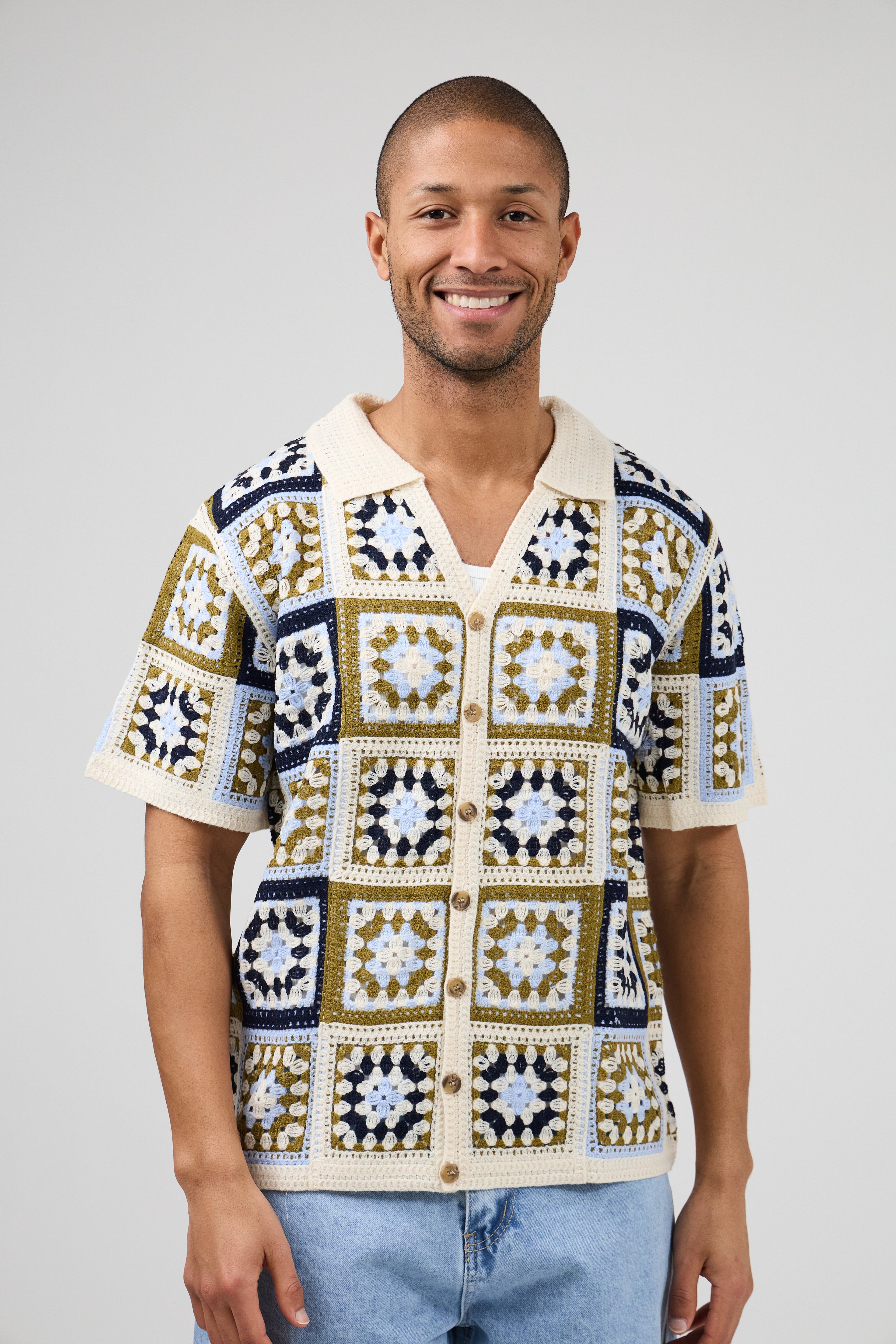 Chemise homme crochet manches courtes style vintage