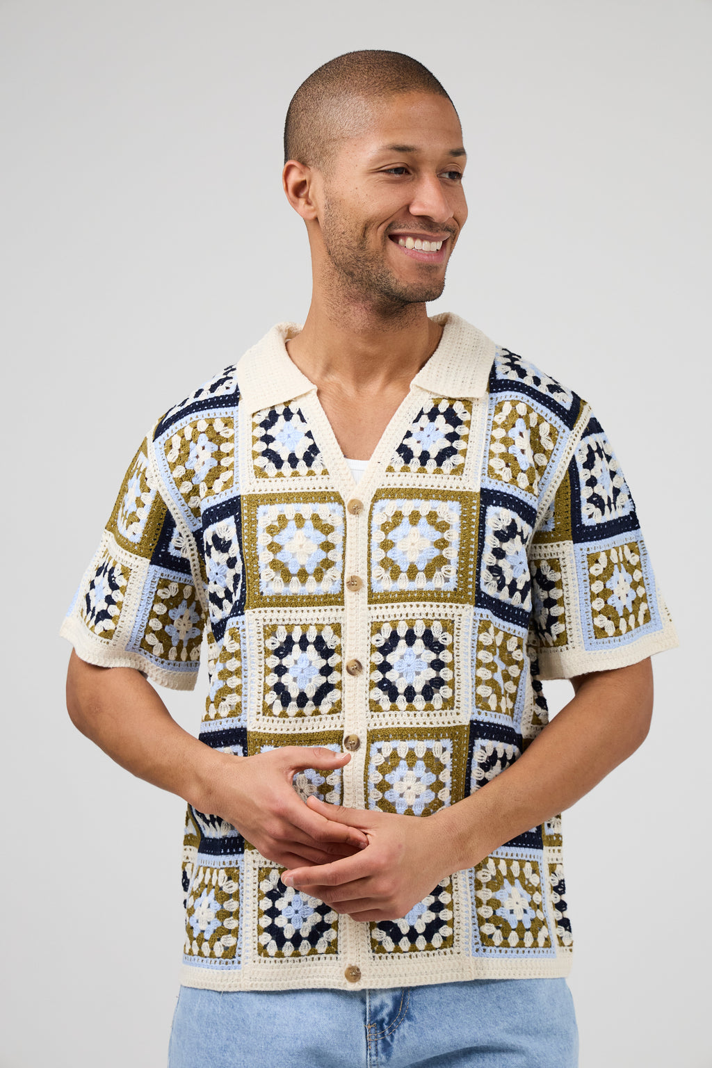 Chemise homme crochet manches courtes style vintage