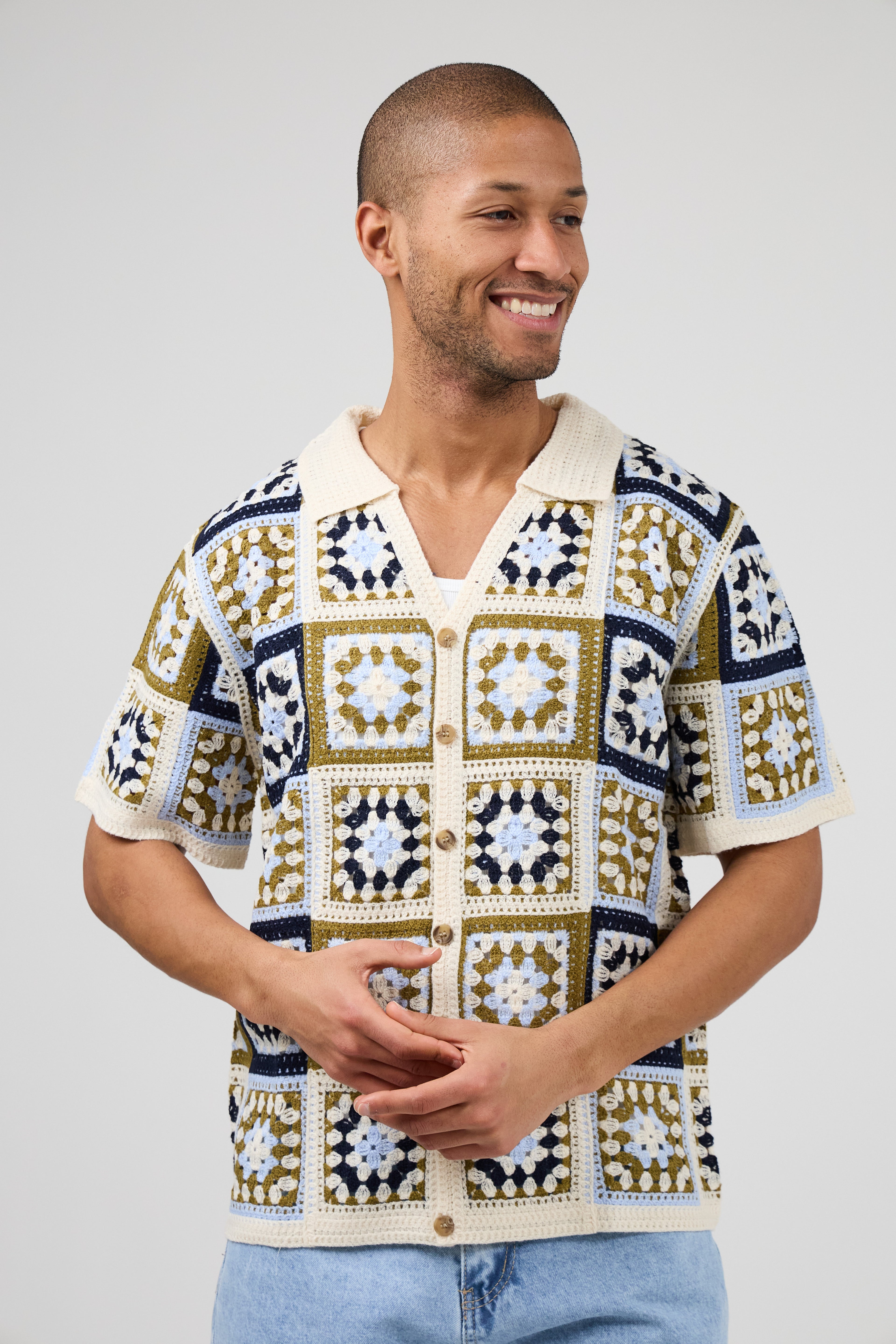 Chemise homme crochet manches courtes style vintage