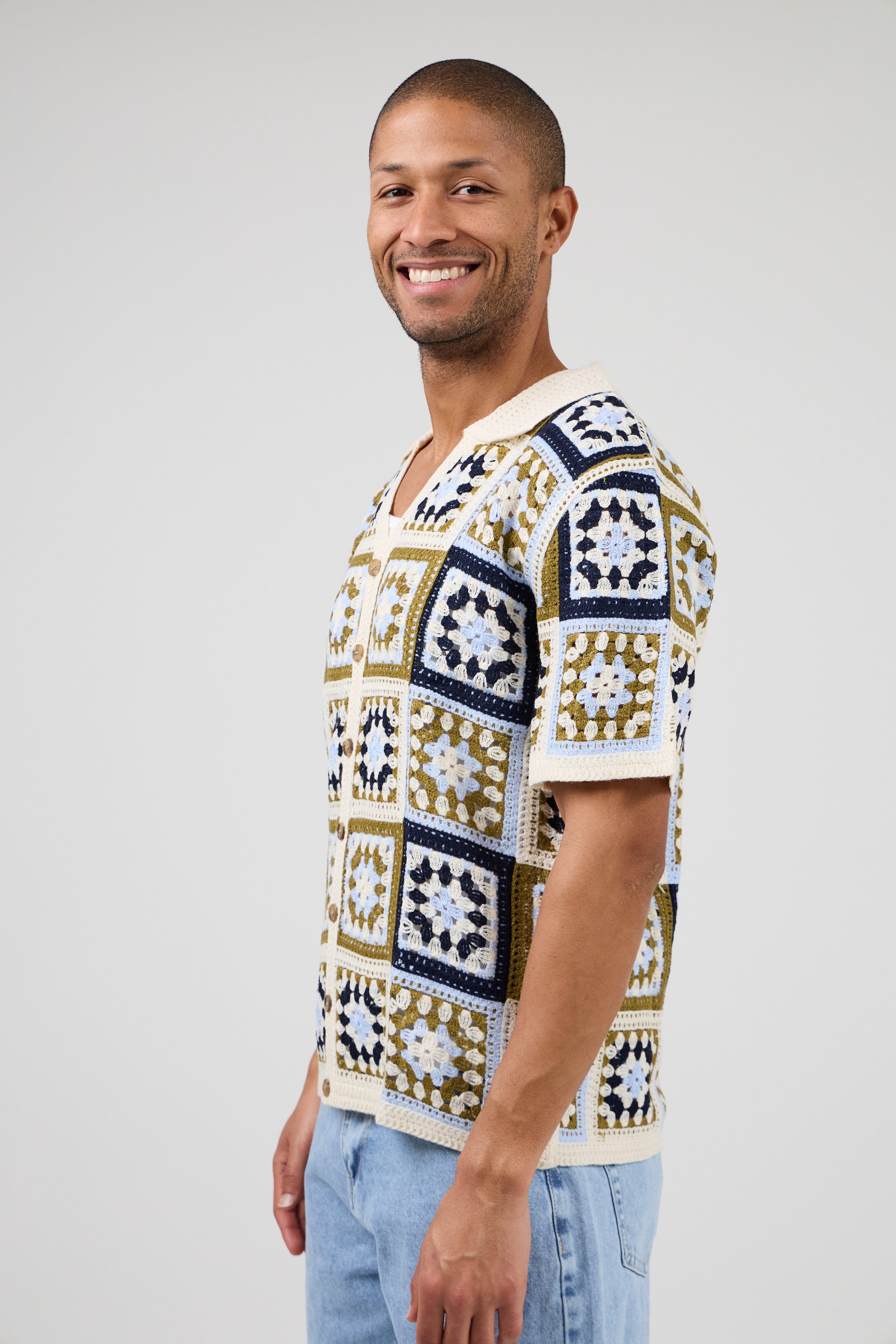 Chemise homme crochet manches courtes style vintage