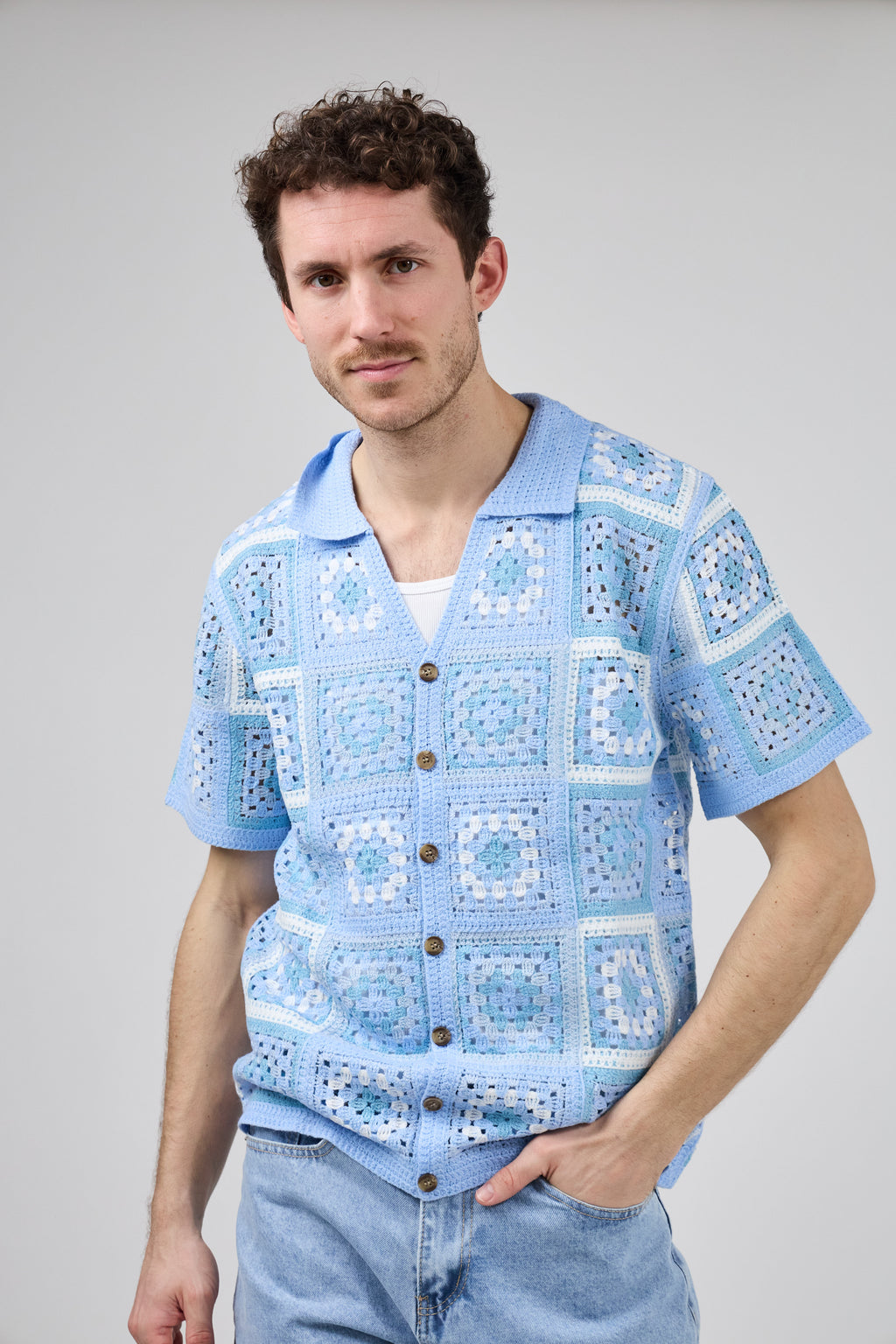 Chemise homme crochet manches courtes style vintage
